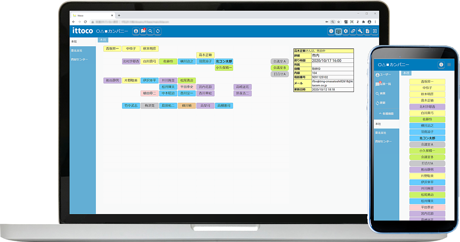 ittocoならパソコンやスマホからどこでもスタッフの情報を見ることができます。